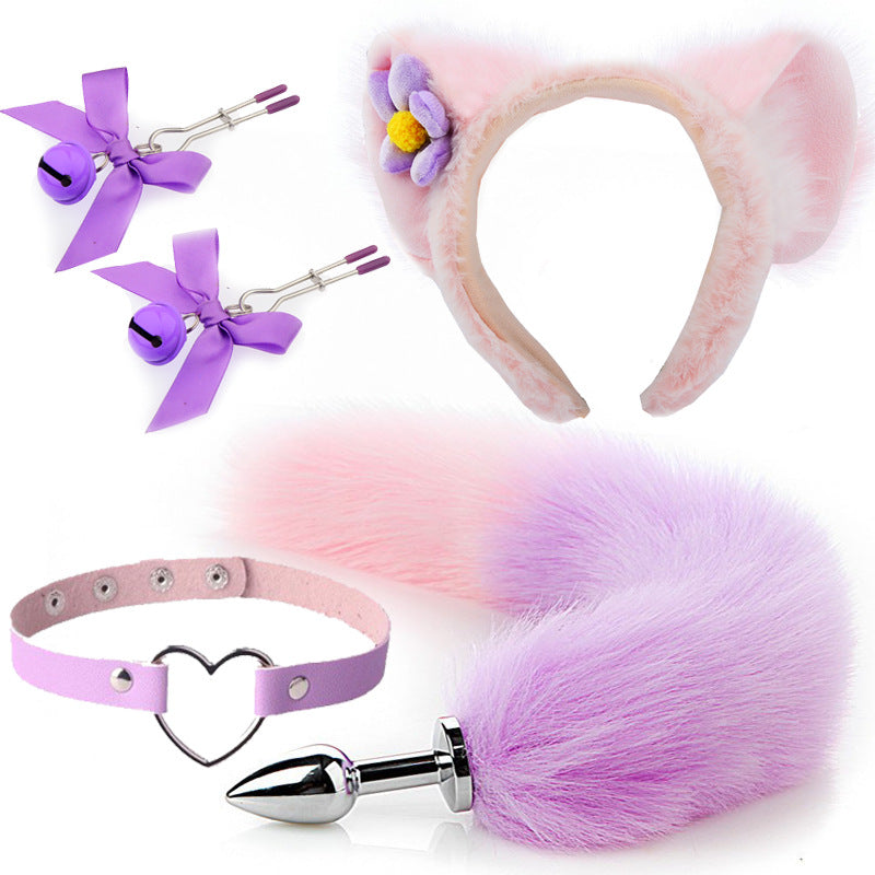 Image of Sex mask ear hairpin backyard anal plug female supplies sm metal fun suit fox tail four-piece set